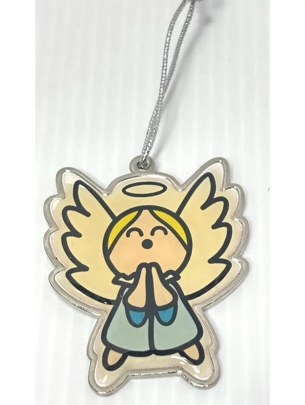 Praying Angel Metal Backed Ornament - Cute Cartoon Christmas Decor -Old